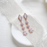Long Rose gold Bridal earrings with Empress cut gemstones - MONROE