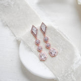 Long Rose gold Bridal earrings with Empress cut gemstones - MONROE