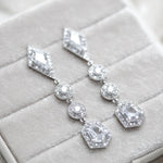 Long Rose gold Bridal earrings with Empress cut gemstones - MONROE