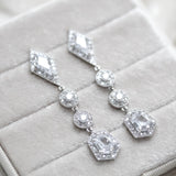 Long Rose gold Bridal earrings with Empress cut gemstones - MONROE