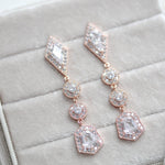 Long Rose gold Bridal earrings with Empress cut gemstones - MONROE