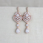 Long Rose gold chandelier Wedding earrings - EMMA - Treasures by Agnes