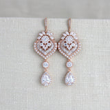 Long Rose gold chandelier Wedding earrings - EMMA - Treasures by Agnes