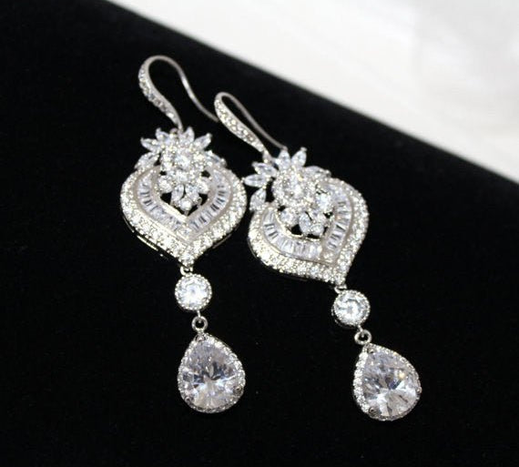 Long Rose gold chandelier Wedding earrings - EMMA - Treasures by Agnes