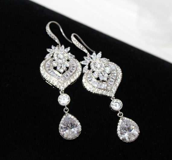 Long Rose gold chandelier Wedding earrings - EMMA - Treasures by Agnes