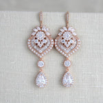 Long Rose gold chandelier Wedding earrings - EMMA - Treasures by Agnes
