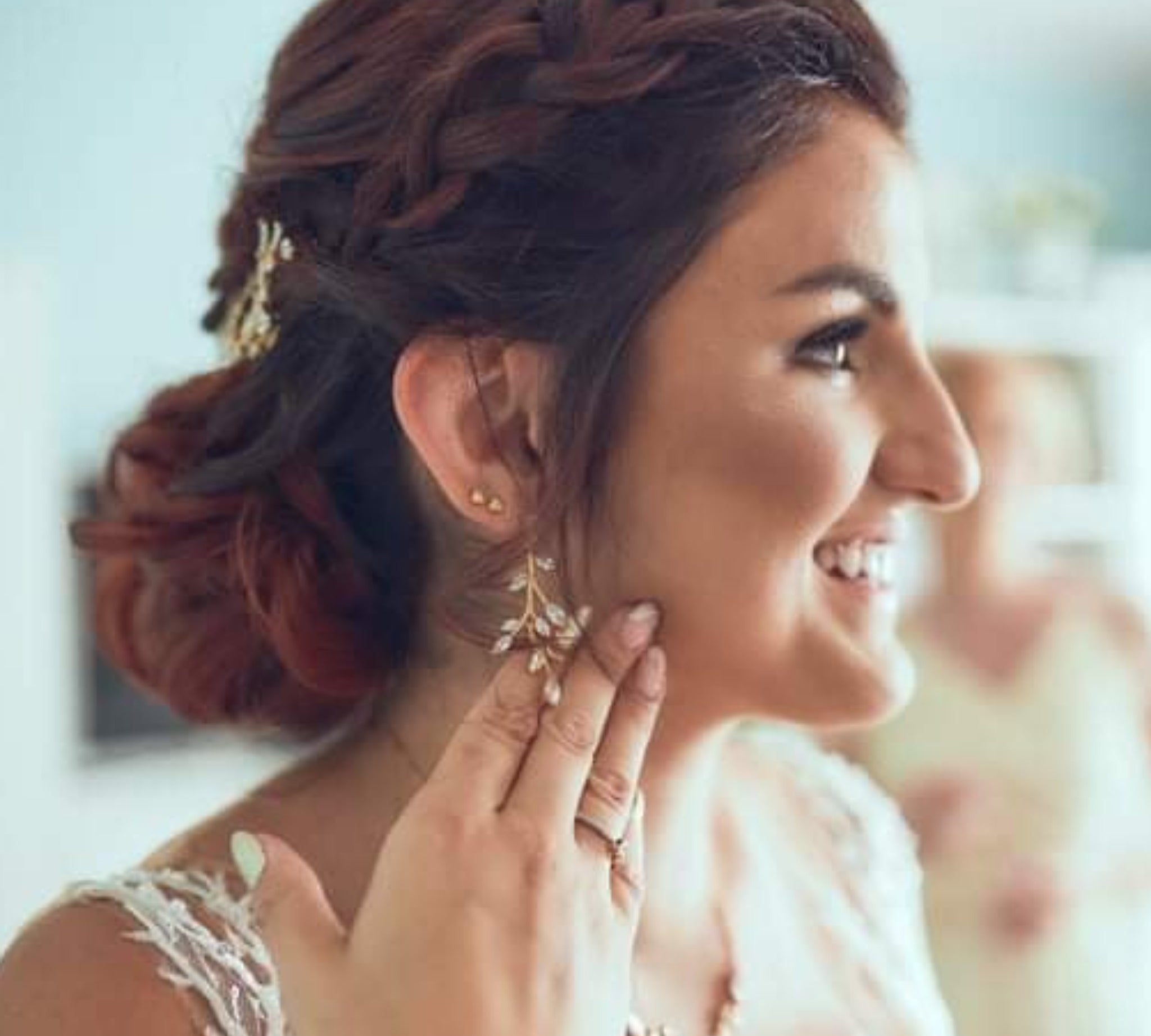 Long Rose gold Cubic Zirconia Bridal earrings - APRILLE - Treasures by Agnes