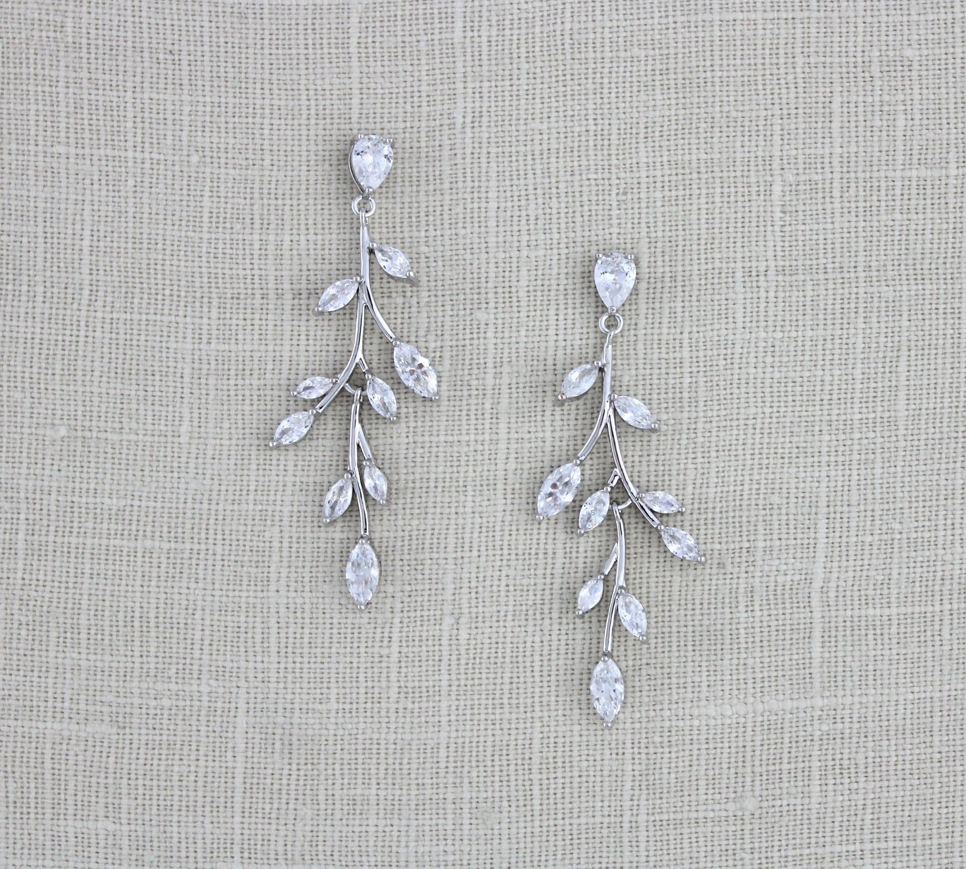 Long Rose gold Cubic Zirconia Bridal earrings - APRILLE - Treasures by Agnes