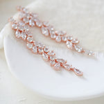 Long rose gold cubic zirconia Bridal earrings - JAMIE - Treasures by Agnes