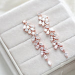 Long rose gold cubic zirconia Bridal earrings - JAMIE