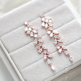 Long rose gold cubic zirconia Bridal earrings - JAMIE