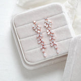 Long rose gold cubic zirconia Bridal earrings - JAMIE
