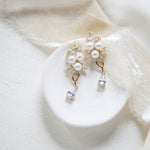 Long Rose gold Pearl drop Bridal earrings - MIA - Treasures by Agnes
