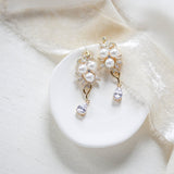 Long Rose gold Pearl drop Bridal earrings - MIA - Treasures by Agnes