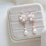 Long Rose gold Pearl drop Bridal earrings - MIA - Treasures by Agnes