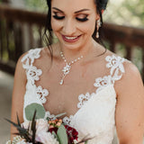 Long Rose gold Pearl drop Bridal earrings - MIA - Treasures by Agnes