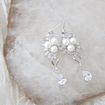 Long Rose gold Pearl drop Bridal earrings - MIA - Treasures by Agnes
