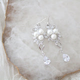 Long Rose gold Pearl drop Bridal earrings - MIA - Treasures by Agnes