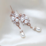 Long Rose gold Pearl drop Bridal earrings - MIA - Treasures by Agnes