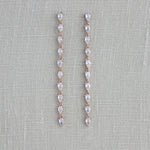 Long Thin Rose gold CZ wedding earrings - Treasures by Agnes