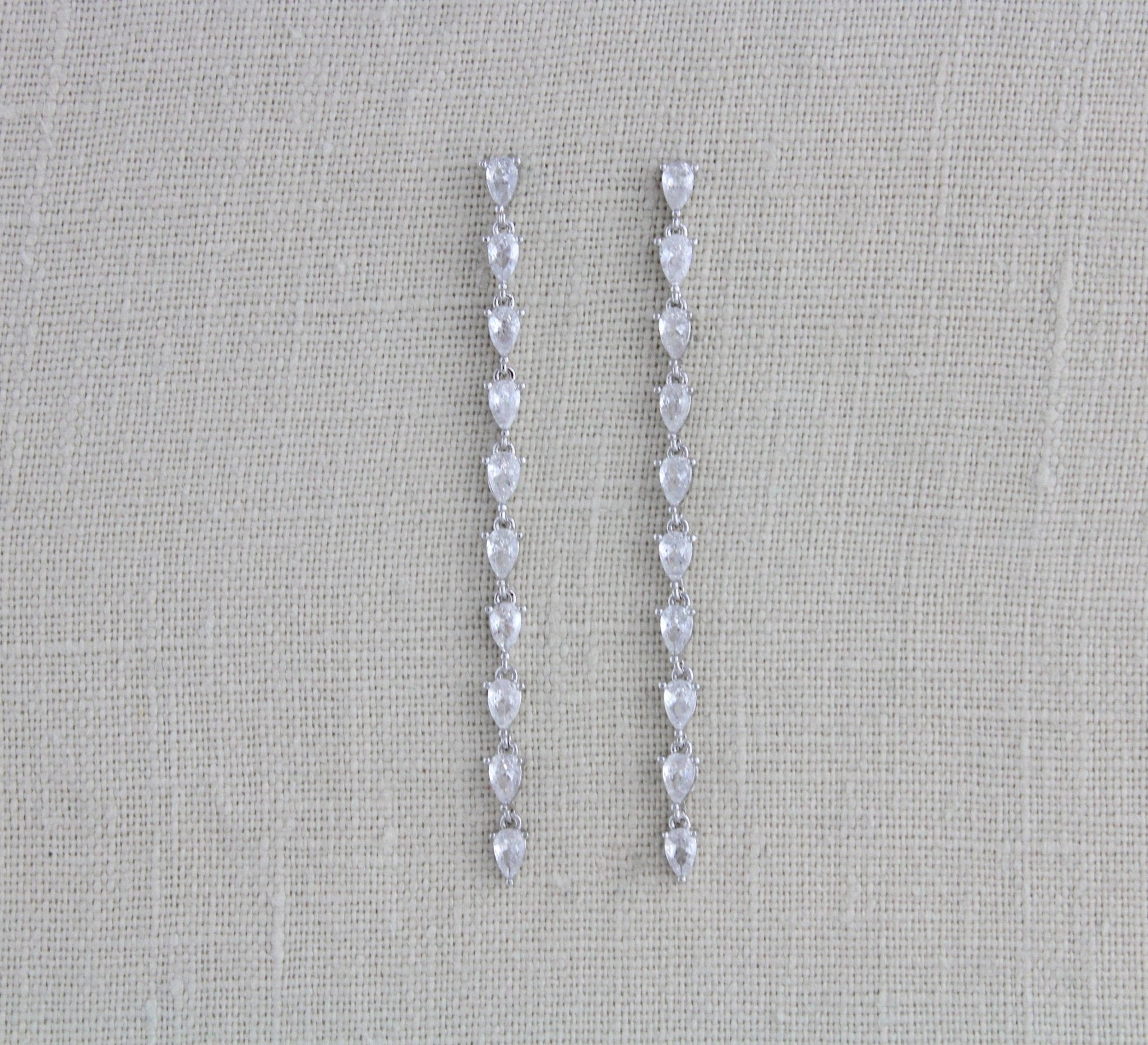 Long Thin Rose gold CZ wedding earrings - Treasures by Agnes