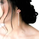 Long Thin Rose gold CZ wedding earrings - Treasures by Agnes