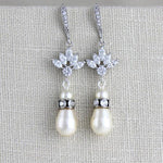 Pearl drop crystal bridal or bridesmaids earrings - EMMA - Treasures by Agnes