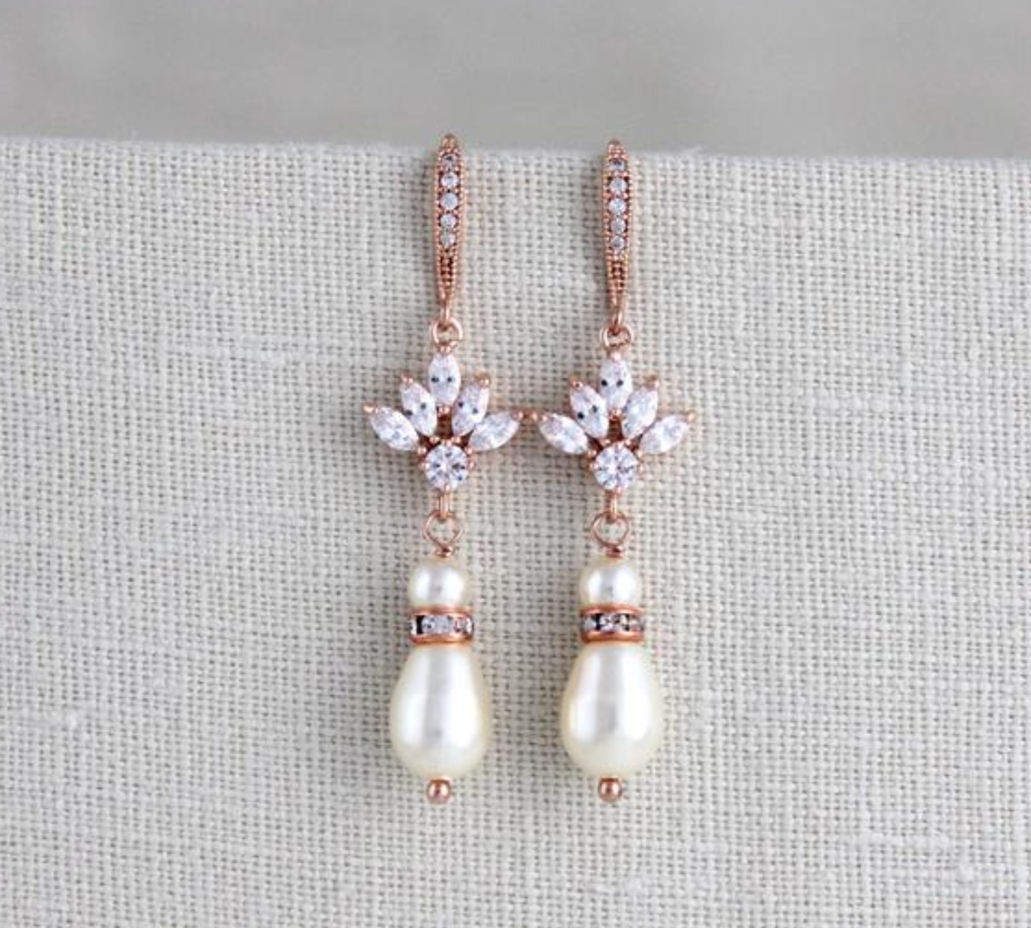 Pearl drop crystal bridal or bridesmaids earrings - EMMA - Treasures by Agnes