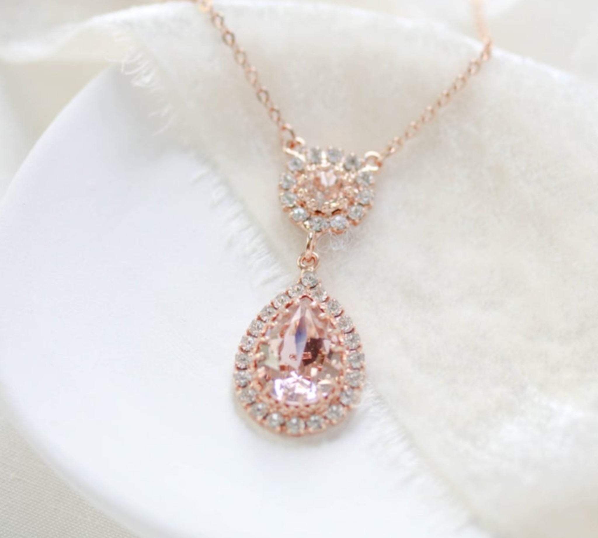 Rose gold and blush teardrop pedant necklace - ALAYNA - Treasures by Agnes