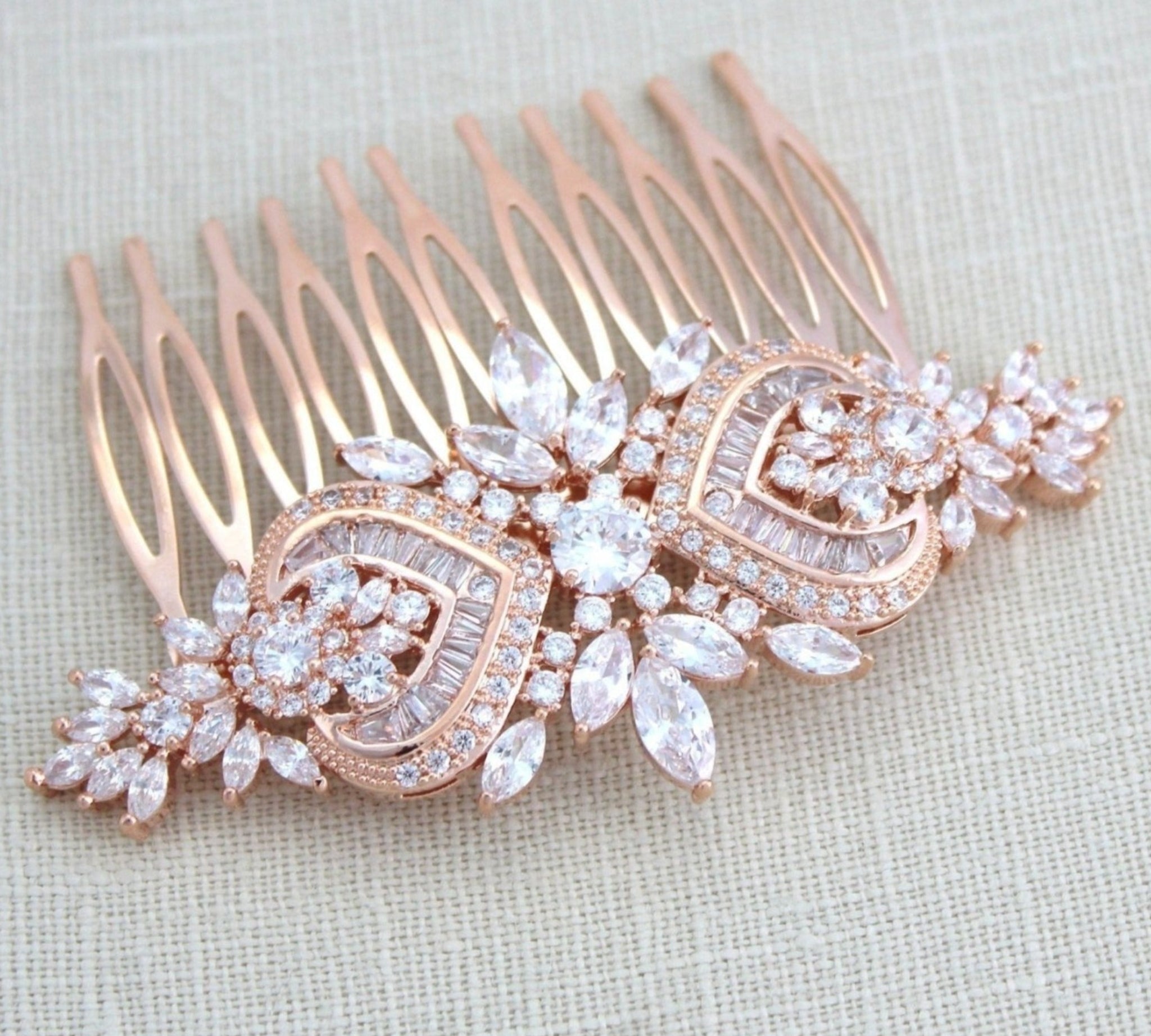 Rose gold Art Deco Bridal hair comb accessory - EMMA - Treasures by Agnes