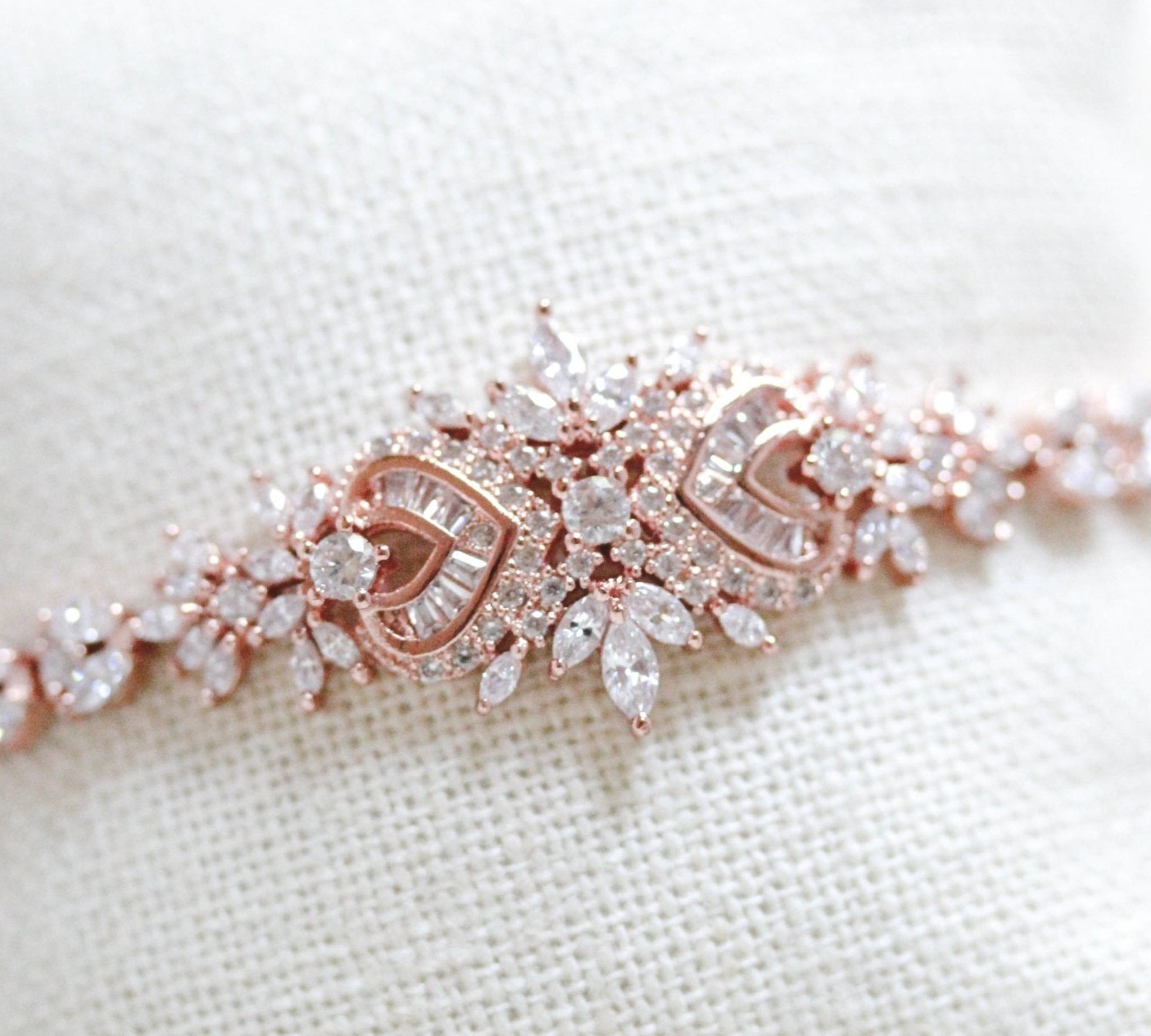 Rose gold Art Deco cubic zirconia Bridal bracelet - EMMA - Treasures by Agnes