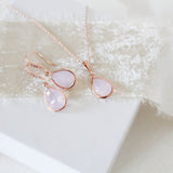 Rose gold backdrop necklace and earrings with pink opal gemstones - DANA - Treasures by Agnes