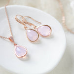 Rose gold backdrop necklace and earrings with pink opal gemstones - DANA - Treasures by Agnes