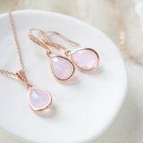 Rose gold backdrop necklace and earrings with pink opal gemstones - DANA - Treasures by Agnes