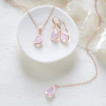 Rose gold backdrop necklace and earrings with pink opal gemstones - DANA - Treasures by Agnes