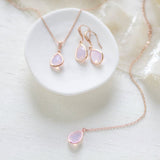 Rose gold backdrop necklace and earrings with pink opal gemstones - DANA - Treasures by Agnes