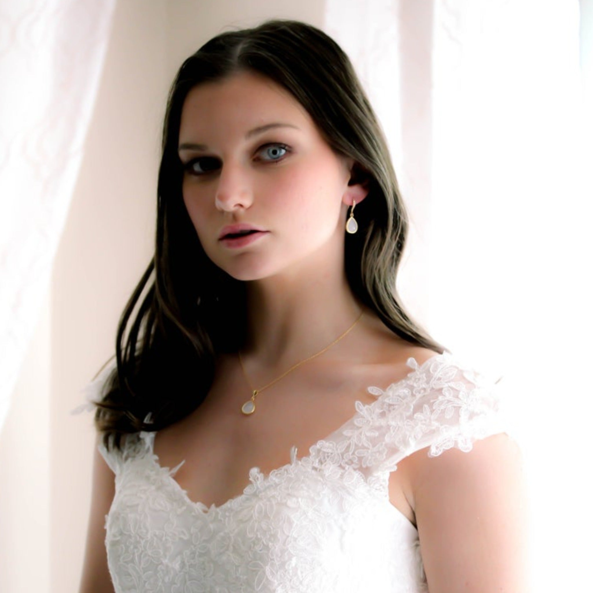 Rose gold backdrop necklace and earrings with pink opal gemstones - DANA - Treasures by Agnes