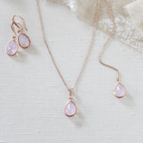 Rose gold backdrop necklace and earrings with pink opal gemstones - DANA - Treasures by Agnes
