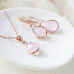 Rose gold backdrop necklace and earrings with pink opal gemstones - DANA - Treasures by Agnes