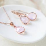 Rose gold backdrop necklace and earrings with pink opal gemstones - DANA - Treasures by Agnes