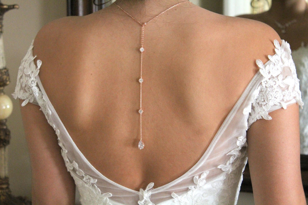Rose gold Bridal backdrop necklace - LEXI - Treasures by Agnes