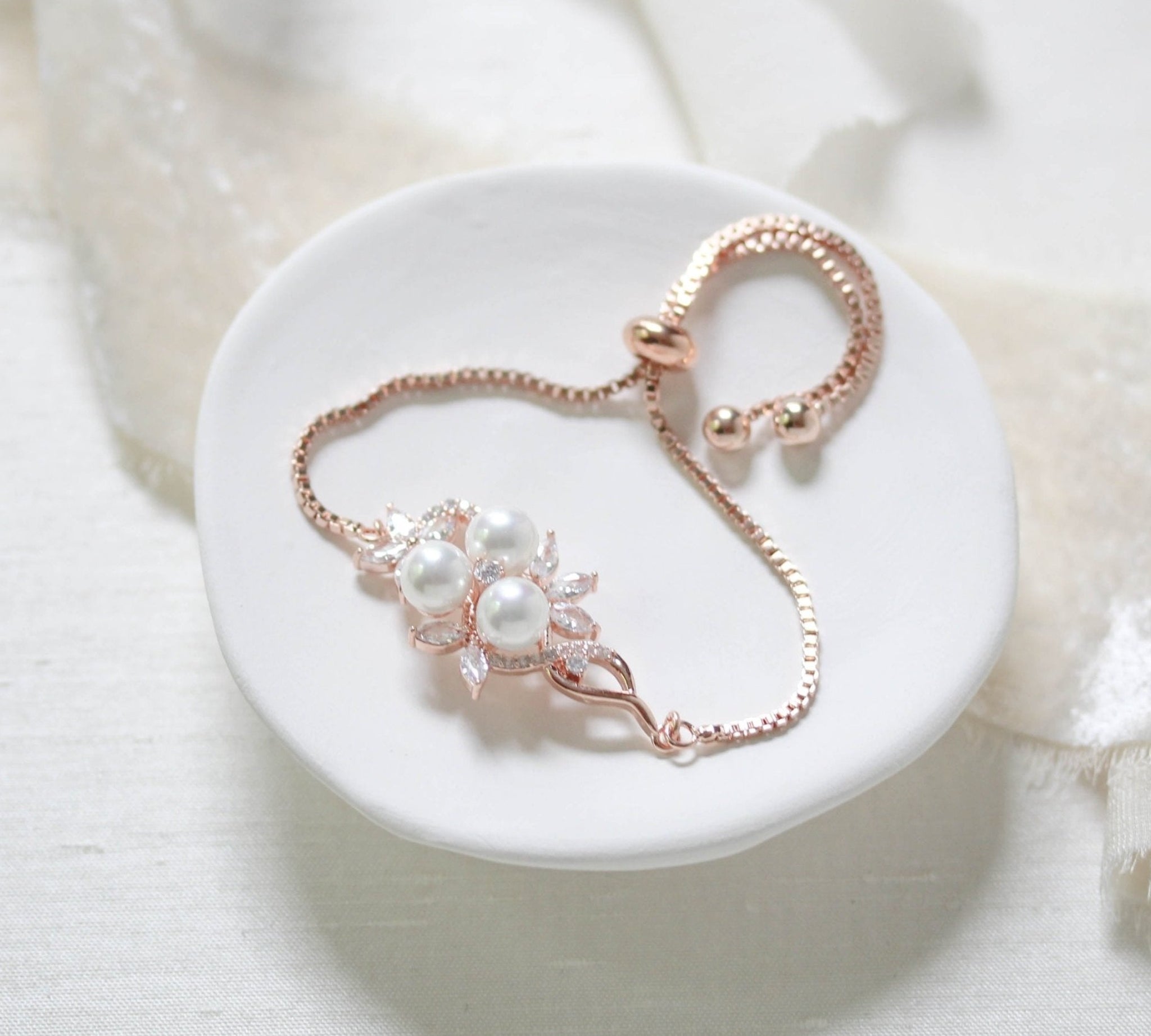 Rose gold bridal bracelet, Simple adjustable slide bracelet MIA - Treasures by Agnes