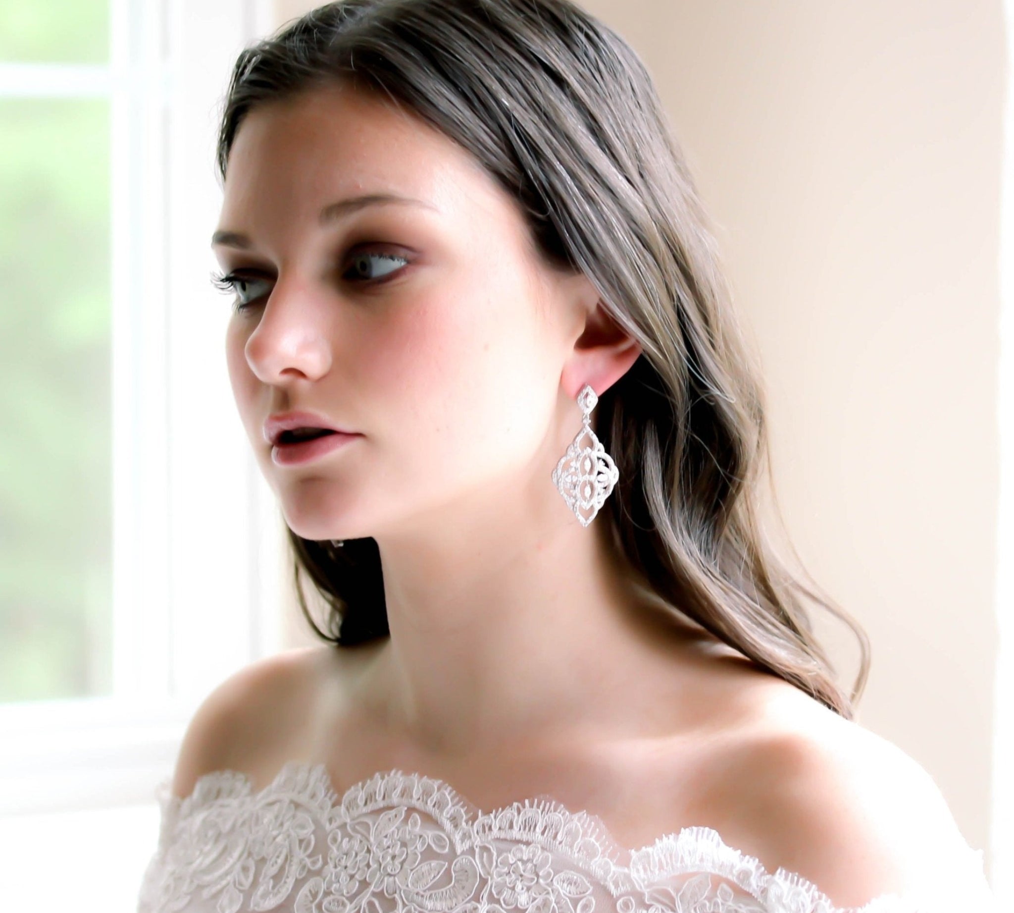 Rose gold Bridal chandelier earrings EMILY - Treasures by Agnes