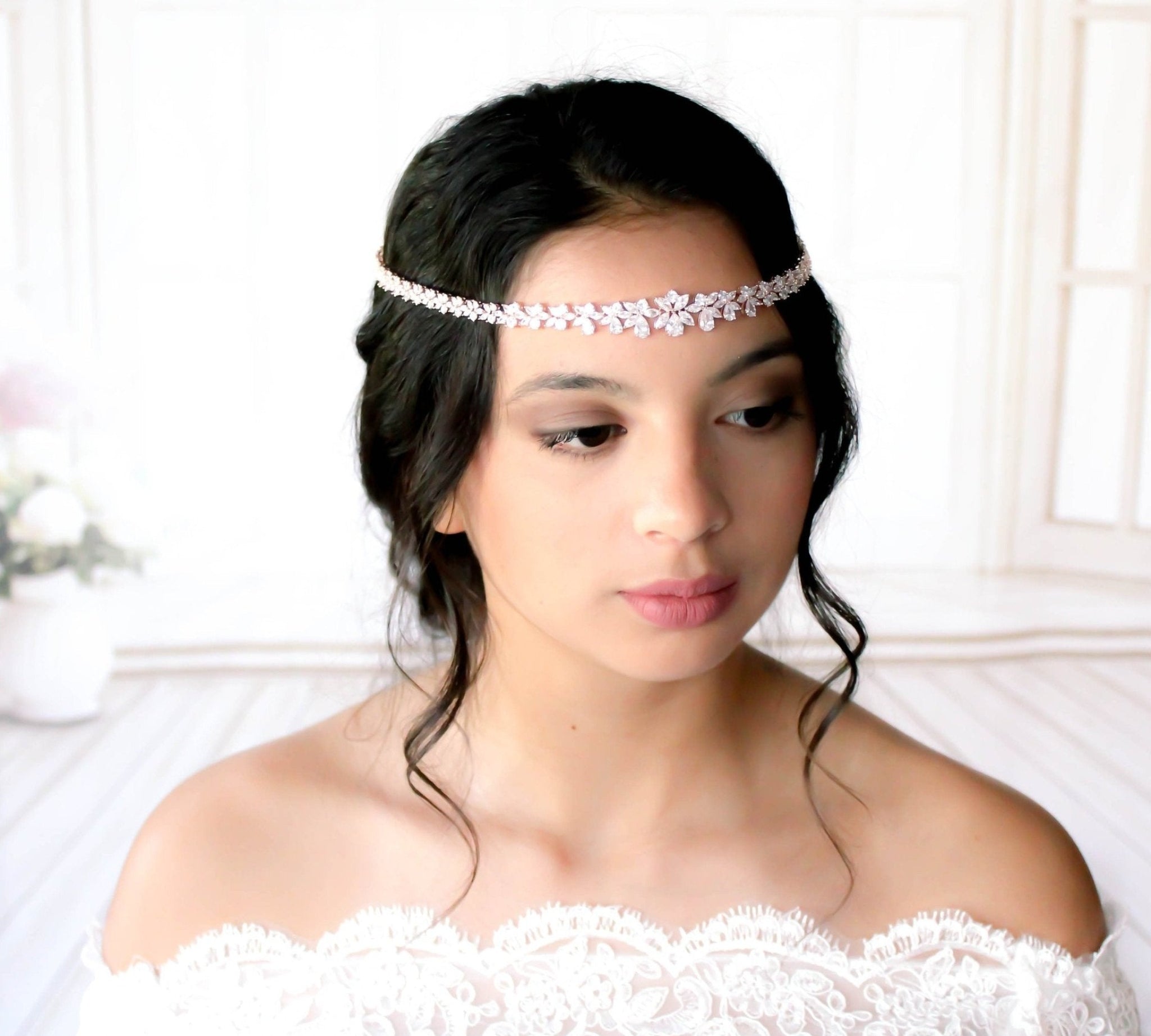Rose gold Bridal forehead hair accessory - JAZMINE - Treasures by Agnes