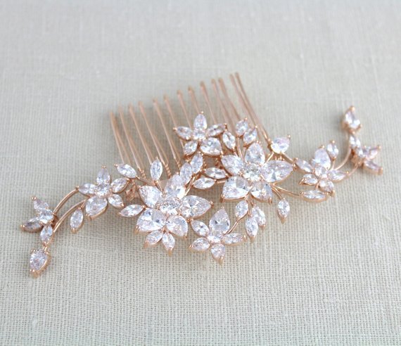 Rose gold bridal hair comb - LILY - Treasures by Agnes