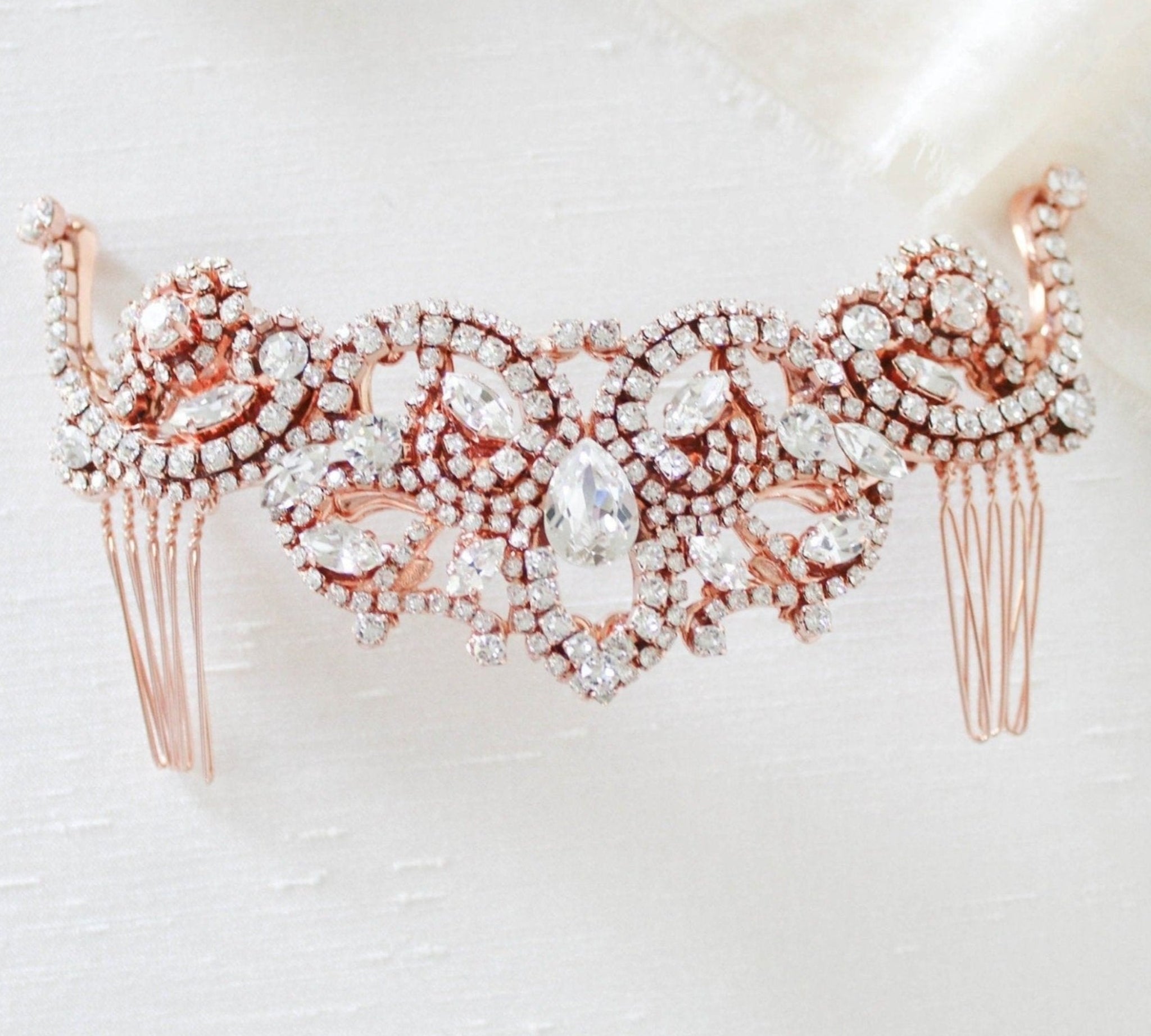 Rose gold crystal Bridal hair comb - CARLY - Treasures by Agnes