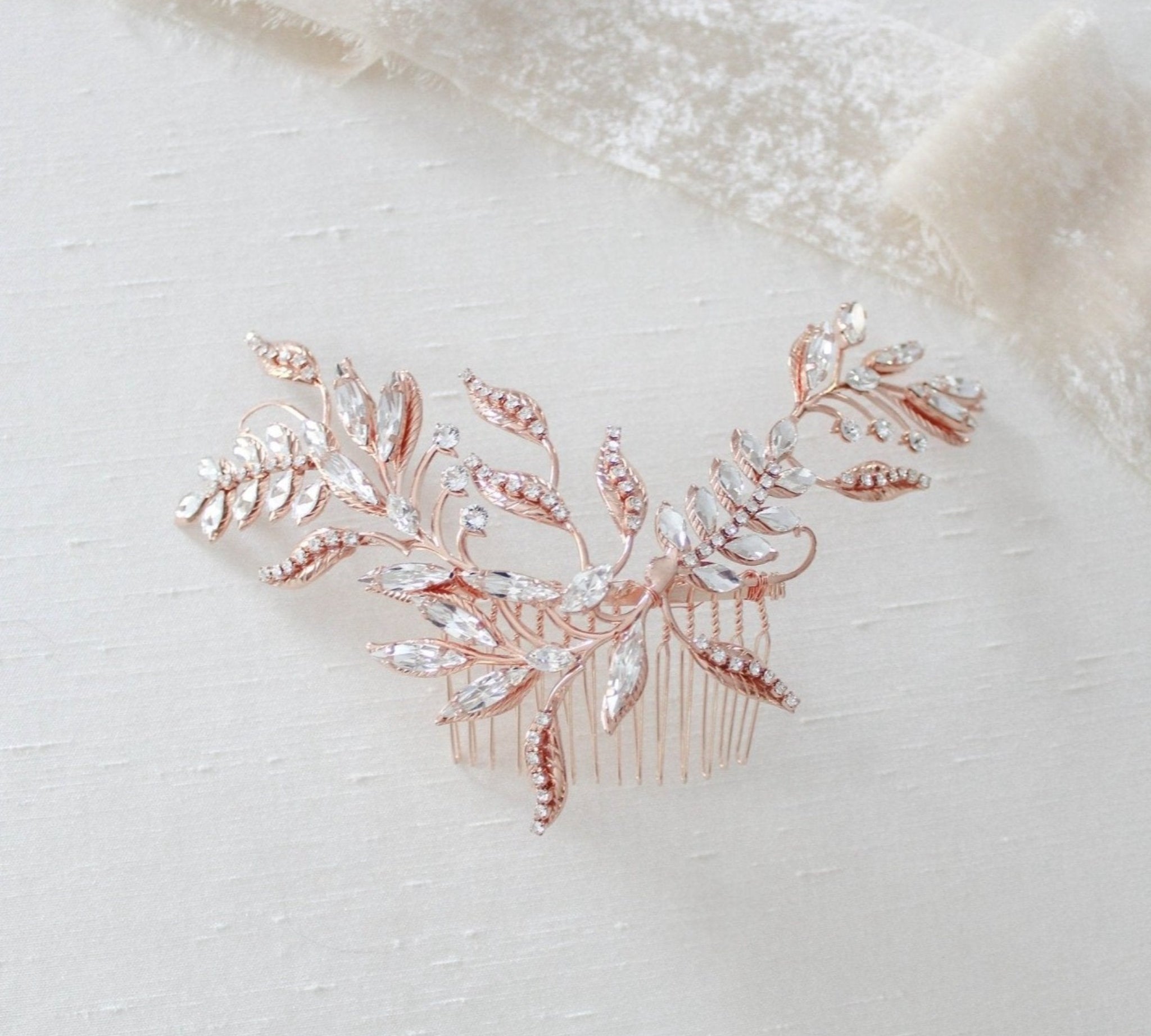 Rose gold crystal Bridal hair comb - CATHERINE - Treasures by Agnes