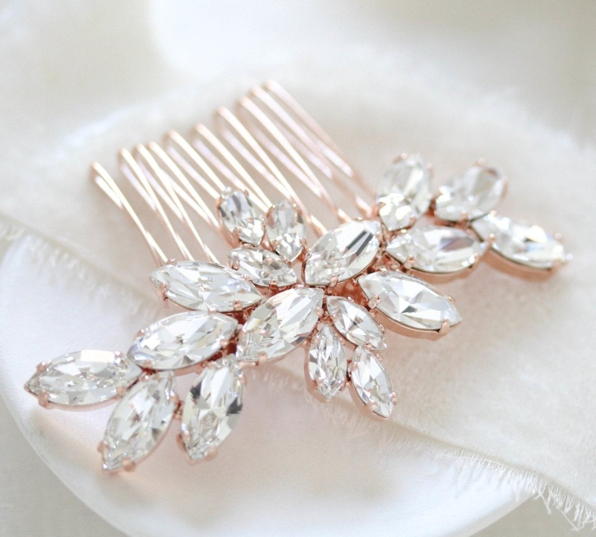Rose gold crystal bridal hair comb - JILL - Treasures by Agnes