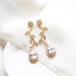 Rose gold crystal drop leaf bridal earrings - RYLIE - Treasures by Agnes