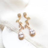 Rose gold crystal drop leaf bridal earrings - RYLIE - Treasures by Agnes
